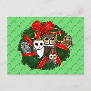 Birdorable Owls Christmas Wreath Holiday Postcard