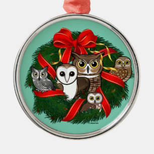 Birdorable Owls Christmas Wreath Metal Tree Decoration