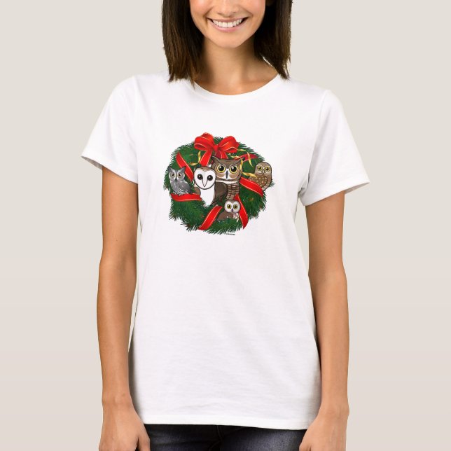 Birdorable Owls Christmas Wreath T-Shirt (Front)