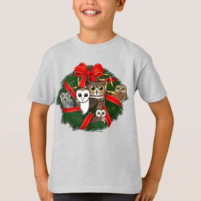 Birdorable Owls Christmas Wreath T-Shirt (Front)