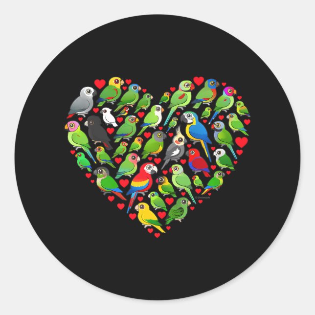 Birdorable Parrot Heart Classic Round Sticker (Front)