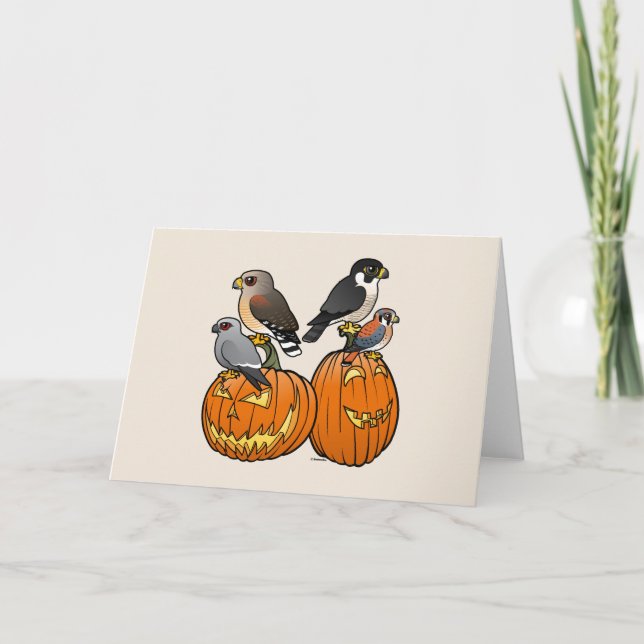 Birdorable Raptors on Pumpkins Card (Front)