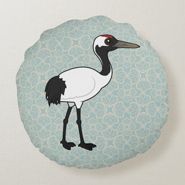 Birdorable Red-crowned Crane Round Cushion (Back)