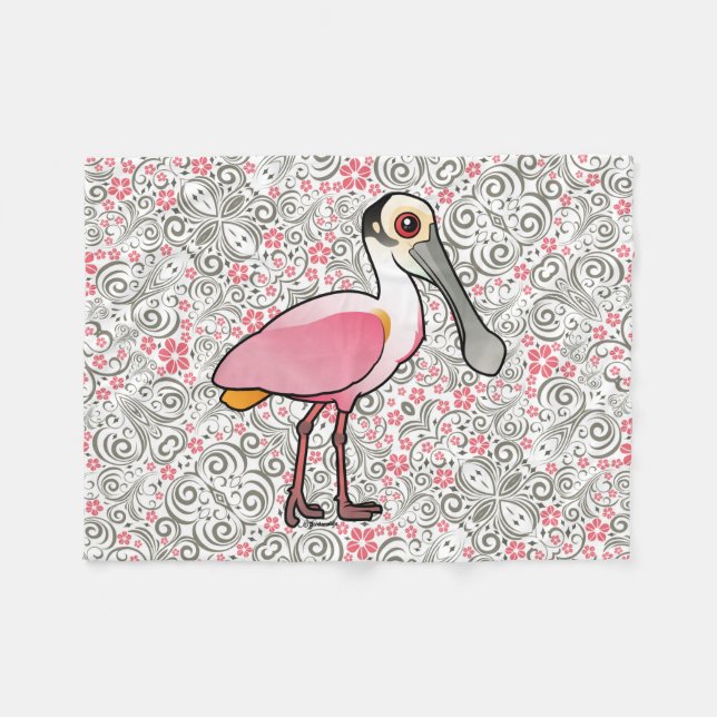 Birdorable Roseate Spoonbill Fleece Blanket (Front (Horizontal))