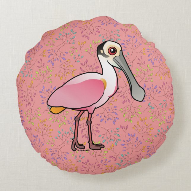 Birdorable Roseate Spoonbill Round Cushion (Back)