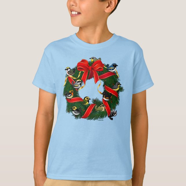 Birdorable Warblers Christmas Wreath T-Shirt (Front)