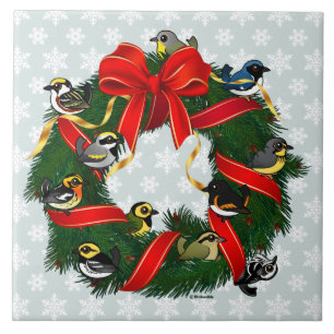 Birdorable Warblers Christmas Wreath Tile