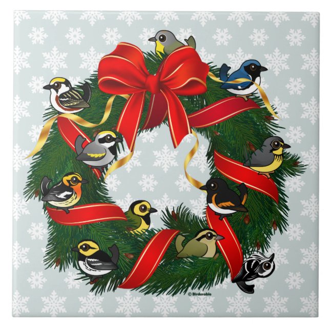 Birdorable Warblers Christmas Wreath Tile (Front)