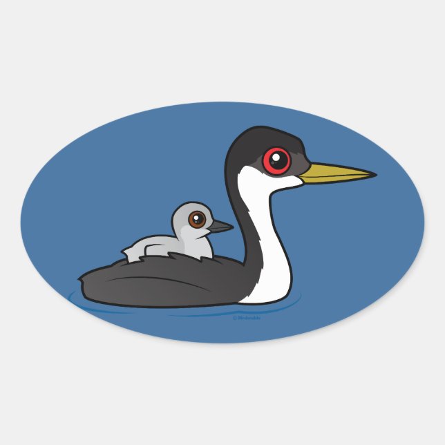 Birdorable Western Grebe with baby Oval Sticker (Front)