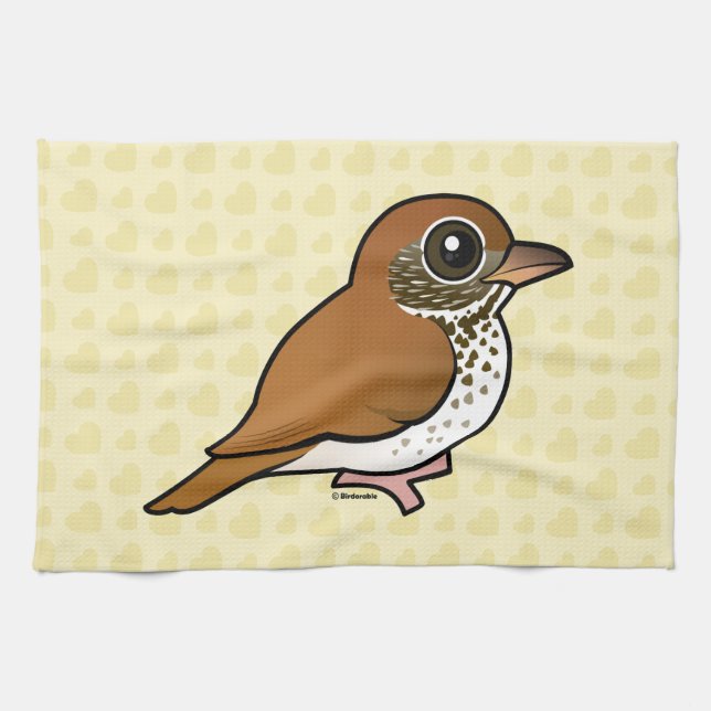 Birdorable Wood Thrush Tea Towel (Horizontal)
