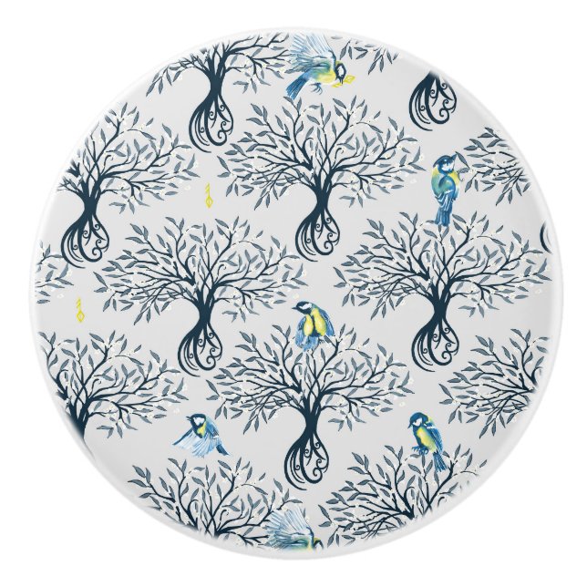 Birds and Apple Trees  Ceramic Knob (Front)