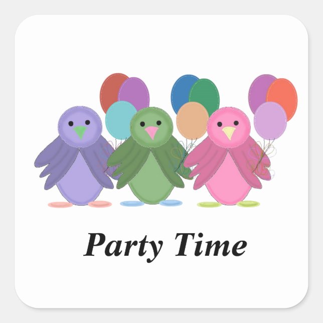 Birds and Balloons Party Time Square Sticker (Front)