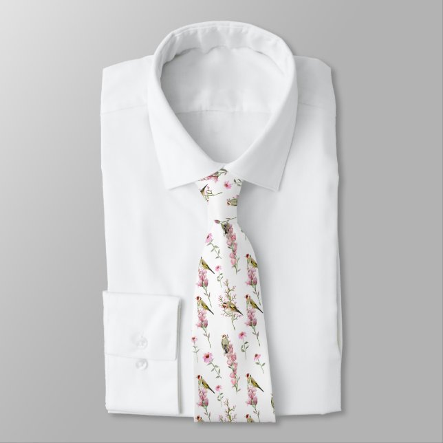 Birds And Beautiful Wildflowers Tie (Tied)
