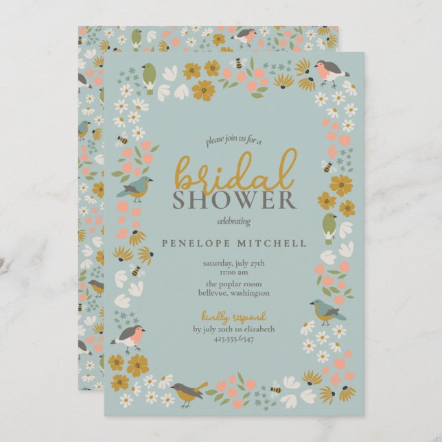 Birds and Bees Floral Bridal Shower  Invitation (Front/Back)
