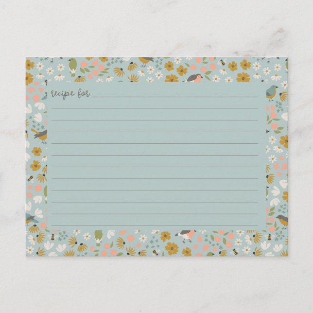Birds and Bees Floral Bridal Shower Recipe Card (Front)