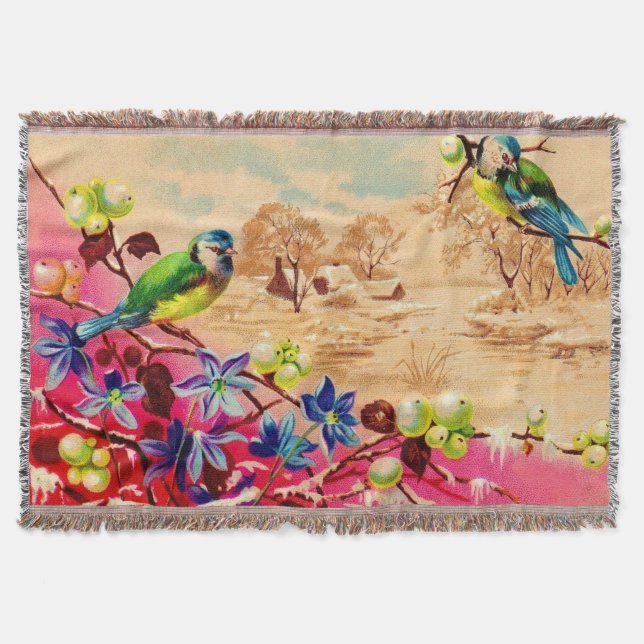 birds and berries print throw blanket (Front)