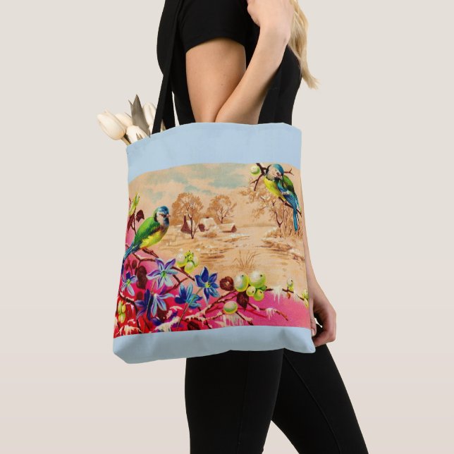 birds and berries print tote bag (Close Up)