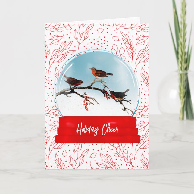 Birds and Berries Snow Globe Christmas Card (Front)