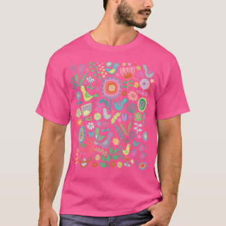 Birds And Blooms - Pastels On Black - Pretty Flora T-Shirt