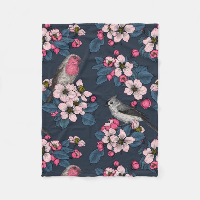 Birds and Blossoms Fleece Blanket (Front)