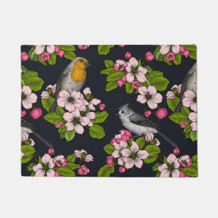 Birds and Blossoms on black Doormat