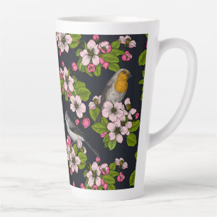 Birds and Blossoms on black Latte Mug