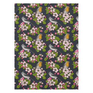 Birds and Blossoms on black Tablecloth