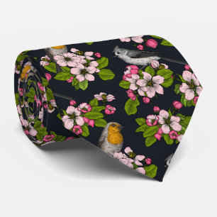 Birds and Blossoms on black Tie