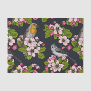 Birds and Blossoms on black Tissue Paper