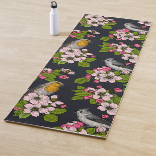 Birds and Blossoms on black Yoga Mat
