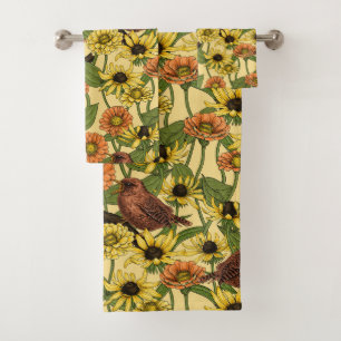 Birds and Blossoms on pink Bath Towel Set