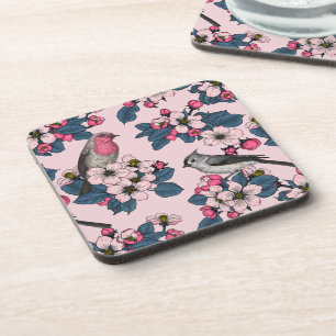 Birds and Blossoms on pink Coaster