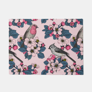 Birds and Blossoms on pink Doormat