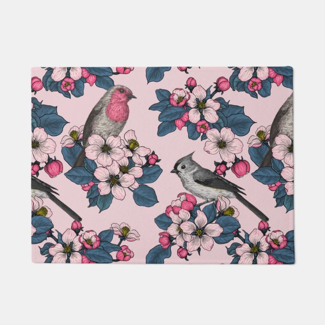 Birds and Blossoms on pink Doormat (Front)