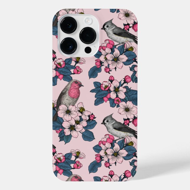 Birds and Blossoms on pink iPhone Case (Back)