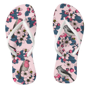 Birds and Blossoms on pink Jandals