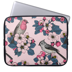 Birds and Blossoms on pink Laptop Sleeve