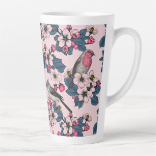 Birds and Blossoms on pink Latte Mug