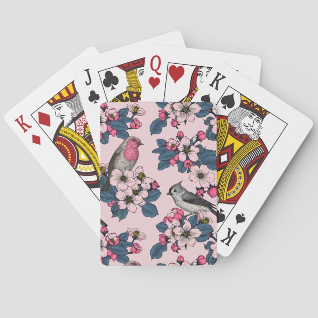 Birds and Blossoms on pink Playing Cards (Back)