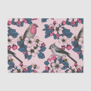 Birds and Blossoms on pink Tissue Paper