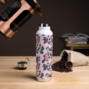 Birds and Blossoms on pink Water Bottle