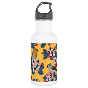 Birds and Blossoms on yellow 532 Ml Water Bottle