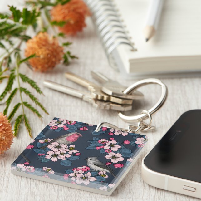 Birds and Blossoms on yellow Key Ring (Front Right)