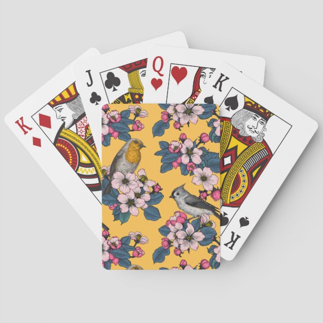 Birds and Blossoms on yellow Playing Cards (Back)