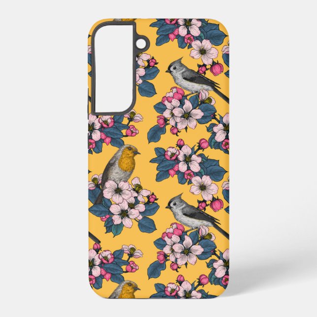 Birds and Blossoms on yellow Samsung Galaxy S22+ Case (Back)