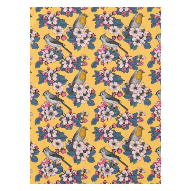Birds and Blossoms on yellow Tablecloth (Front)