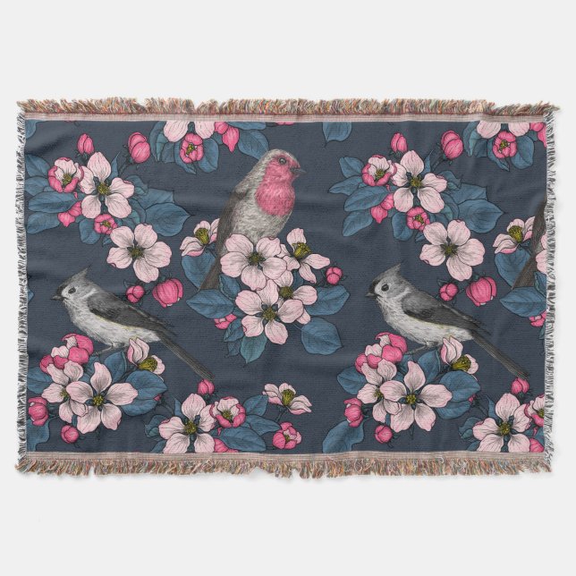 Birds and Blossoms Throw Blanket (Front)