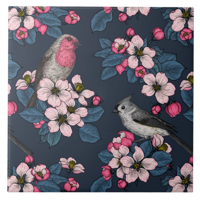 Birds and Blossoms Tile (Front)