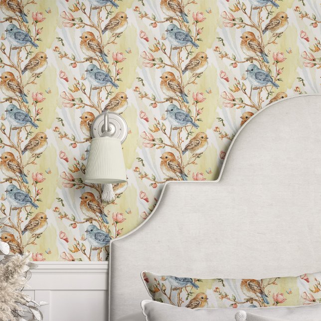 Birds and Branches on Yellow Wallpaper (Creator Uploaded)