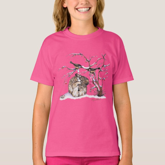 Birds And Bunny Rabbit T-Shirt (Front)